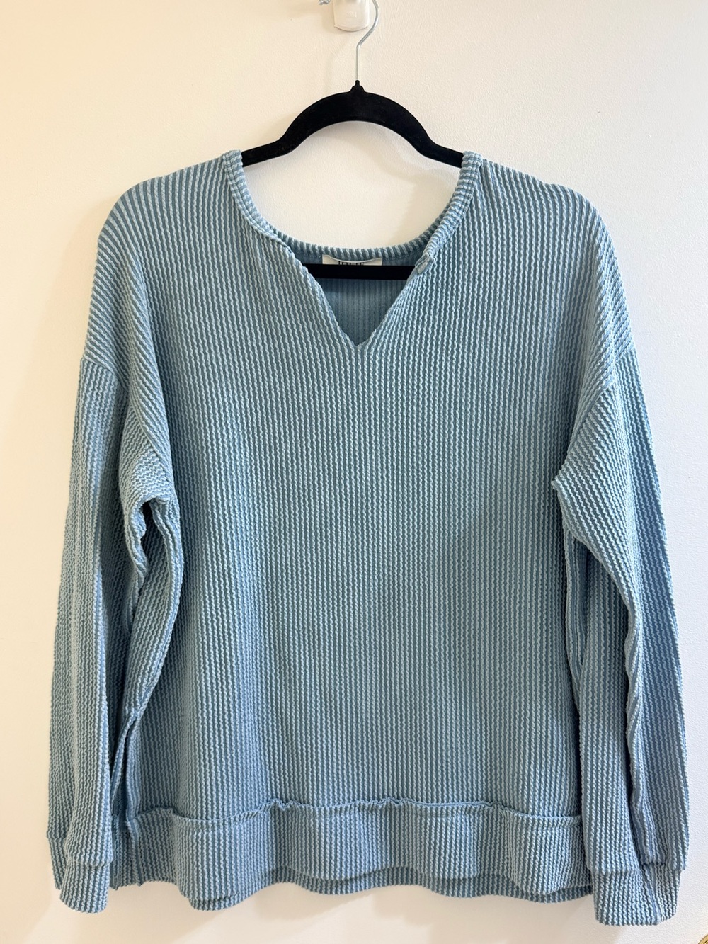 Jolie Waffle Knit Oversized Pullover Top Blue Size Small V neck - Picture 3 of 11